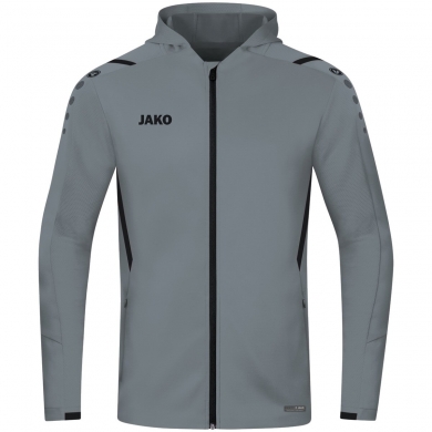 JAKO Training Jacket Challenge with Hood in Stone Grey/Black Boys