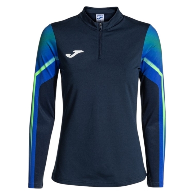 Joma Elite XI Running Long Sleeve Shirt (Sweatshirt, Half-Zip) navy blue/fluorescent green ladies