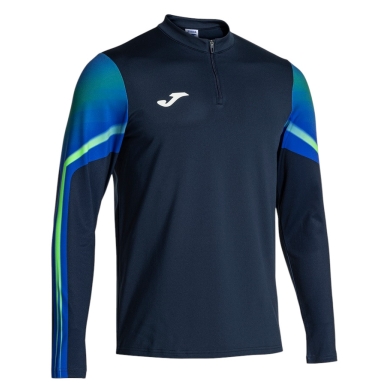 Joma Elite XI Long Sleeve Running Shirt (Sweatshirt, Half-Zip) navy blue/fluorescent green men's