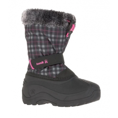 Kamik Winter Shoes Mini - seam-sealed nylon, faux fur snow collar, water repellent - black/pink Children