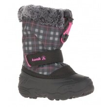 Kamik Winter Shoes Mini (seam-sealed nylon, faux fur snow collar, water-repellent) black/pink toddlers