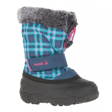 Kamik Winter Shoes Mini - seam-sealed nylon, faux fur snow collar, water-repellent - navy blue toddlers