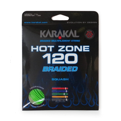 Karakal Squash String Hot Zone Braided 120 (Power+Control) 1.20mm green 11m Set