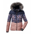 Killtec winter jacket in down look with detachable hood (wind and water repellent, PFC-free) blue/pink children