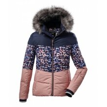 Killtec winter jacket in down look with detachable hood (wind and water repellent, PFC-free) blue/pink children