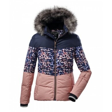 Killtec winter jacket in down look with detachable hood (wind and water repellent, PFC-free) blue/pink children