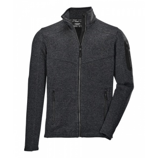 Killtec Knitted Fleece Jacket Kow 136 with Stand-up Collar in Herringbone Look - 2-Way Stretch - Anthracite Grey Men