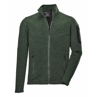 Killtec Knitted Fleece Jacket Kow 136 with Stand-up Collar in Herringbone Look - 2-Way Stretch - Green Men