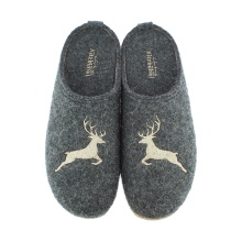 Living Kitzbuhel Slippers Slipper Jumping Deer (100% Merino Wool) Anthracite Grey Women