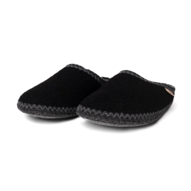 Living Kitzbühel Slippers with Crochet Decoration (Pure Wool) Black Men's