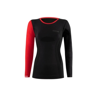 Lenz Functional Underwear Long Sleeve Merino 6.0 Round Neck Black/Red Women