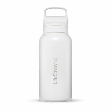 LifeStraw Go Series Stainless Steel Water Bottle with Water Filter, Lid with Silicone Mouthpiece BPA Free White - 1 Litre