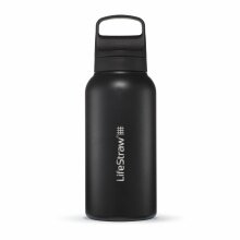 LifeStraw Go Series Stainless Steel Water Bottle with Water Filter, Lid with Silicone Mouthpiece BPA Free Black - 1 Litre