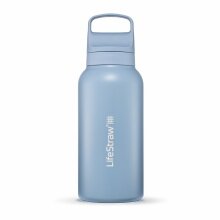 LifeStraw Go Series Stainless Steel Water Bottle with Water Filter, Silicone Mouthpiece Lid, BPA Free Light Blue - 1 Litre