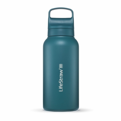 LifeStraw Go Series Stainless Steel Water Bottle with Water Filter, Lid with Silicone Mouthpiece BPA free teal blue - 1 Litre