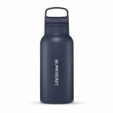 LifeStraw Go Series Stainless Steel Water Bottle with Water Filter, Closure with Silicone Mouthpiece BPA Free Dark Blue - 1 Litre