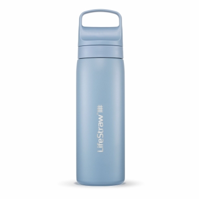 LifeStraw Go Series Stainless Steel Water Bottle with Water Filter, Silicone Mouthpiece Cap, BPA Free Light Blue - 530 ml