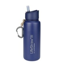 LifeStraw Water Bottle Go Stainless Steel with Water Filter, Lid with Silicone Mouthpiece, Carabiner Blue - 650 ml