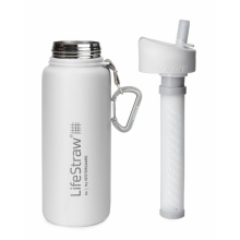 LifeStraw Water Bottle Go Stainless Steel with Water Filter, Lid with Silicone Mouthpiece, White Carabiner - 650 ml