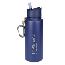 LifeStraw Water Bottle Go Stainless Steel with Water Filter, Lid with Silicone Mouthpiece, Dark Blue - 650 ml