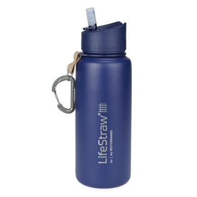 LifeStraw Water Bottle Go Stainless Steel with Water Filter, Lid with Silicone Mouthpiece, Dark Blue - 650 ml