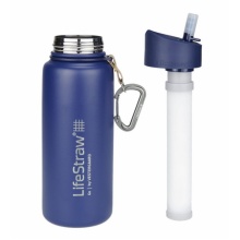 LifeStraw Water Bottle Go Stainless Steel with Water Filter, Lid with Silicone Mouthpiece, Dark Blue - 650 ml