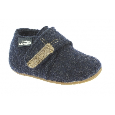 Living Kitzbühel Slippers Velcro Model Felt (100% Virgin Wool) Plain Kids Navy Blue Toddlers (27-30)