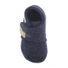 Living Kitzbühel Slippers Velcro Model Felt (100% Virgin Wool) Plain Kids Navy Blue Toddlers (27-30)