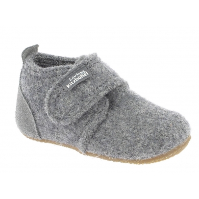 Living Kitzbühel Slippers Velcro Model Velour Leather Cap Felt (Merino Wool) Kids Grey Toddlers (24-26)