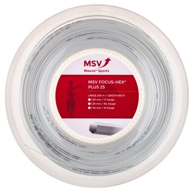 MSV Tennis String Focus Hex Plus 25 (Durability+Spin) white 200m roll