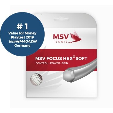 MSV Tennis String Focus Hex Soft (Durability+Control+Power+Spin) white 12m Set