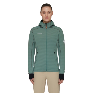 Mammut Fleece Jacket Taiss Light ML Hooded (Midlayer, 4-Way Stretch) Jade Green/Black Women