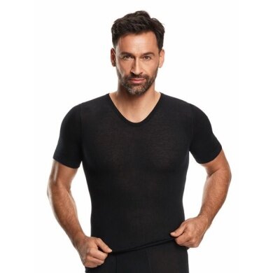 Medima Underwear T-shirt V-neck (Cashmere/Silk) Short Sleeve Black Men (Size M-L)