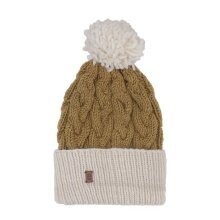 Medima Winter hat with pom pom - Merino wool, ribbed structure, cuff - mustard yellow - 1 piece