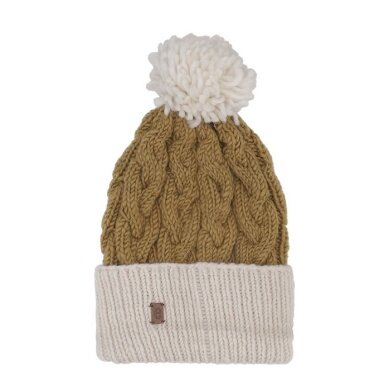 Medima Winter hat with pom pom - Merino wool, ribbed structure, cuff - mustard yellow - 1 piece