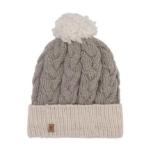 Medima Winter hat with pom pom - Merino wool, ribbed structure, cuff - grey - 1 piece