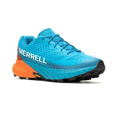 Merrell Trail Running Shoes Agility Peak 5 (comfortable fit, Rock Plate) aqua blue/orange Men