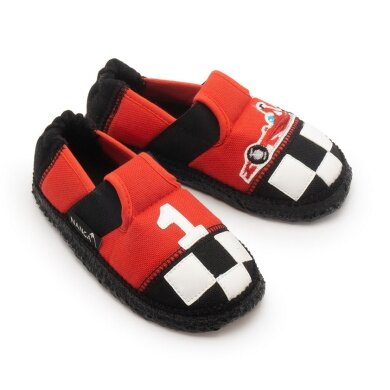 Nanga Slippers Racing Driver - 100% Organic Cotton - Grey/Red Toddlers/Children (Size 26-30)