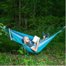 Nils Camp Hammock NC9004 (Canvas, durable, easy to hang, with wooden stick) blue 210x150cm