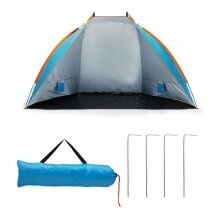 Nils Camp Beach Shelter NC8030 (UV Protection, Waterproof Floor) for the Family Blue/Orange - 120x260x120cm