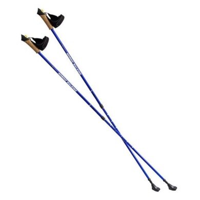 Nils Camp Hiking Poles NW607 Nordic Walking (ergonomic cork handle, rubber tips, adjustable height) - blue 2 pcs