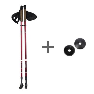 Nils Camp Hiking Poles NW802 (Trekking Poles, Rubber Tips, Adjustable Height) Red - 2 Pieces