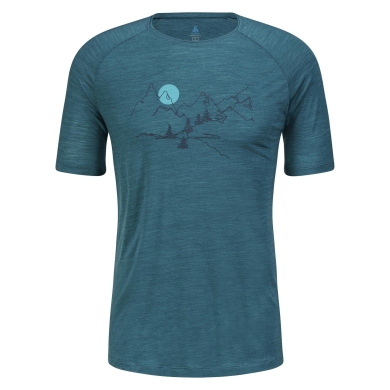 Odlo Hiking/Leisure Tshirt Crew Neck Ascent Performance Wool 130 with Landscape Print Blue Men