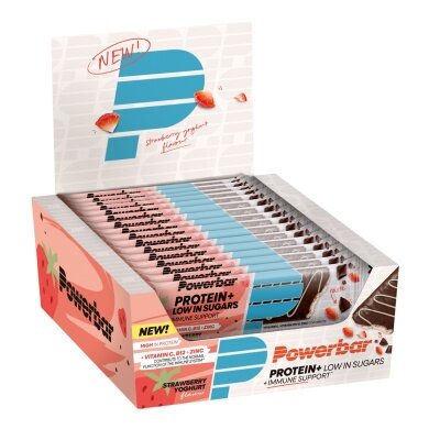 PowerBar Protein Plus Bar + Low in Sugar + Immune Support Strawberry/Yoghurt Flavour 16x35g Box