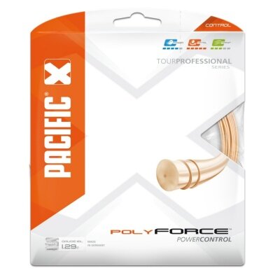 Stringing with tennis string Pacific Poly Force lightorange