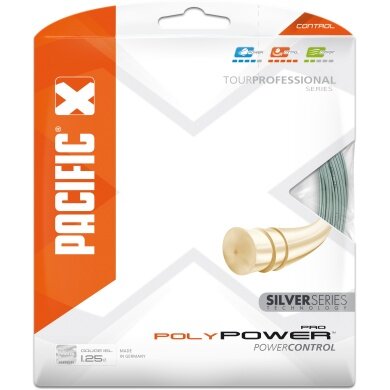 Stringing with tennis string Pacific Poly Power Pro silver