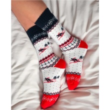 Polar Star Daily Sock Crew Ski Runners Winter Pattern (Cotton, Warm) White/Navy/Red - 1 Pair