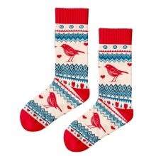 Polar Star Daily Sock Crew Fugl (Cotton, warm) cream white/red/blue - 1 pair