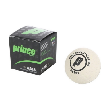 Prince Squashball Rebel (1 yellow dot, slow) white - 12 balls in a box