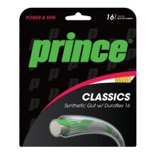 Stringing with tennis string Prince Synthetic Gut Duraflex (Allround+Durability) gold